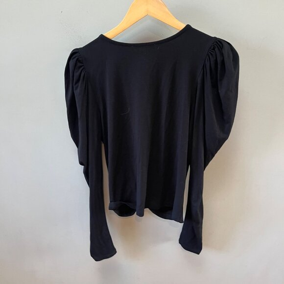 Frame Agnes Ruched Knit Top Noir Black Size L - Picture 7 of 7